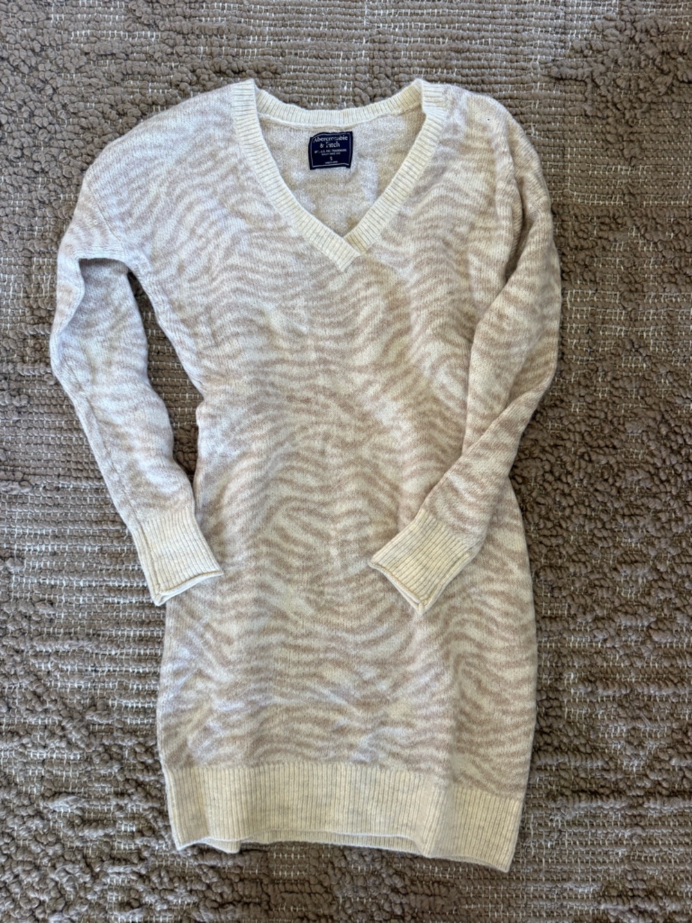 Abercrombie & Fitch Cream and Taupe Knit Sweater Dress / Long Sweater